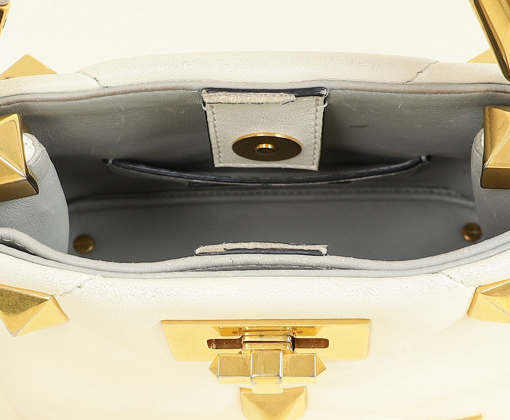 Valentino Creme Roman Stud Top Handle Bag