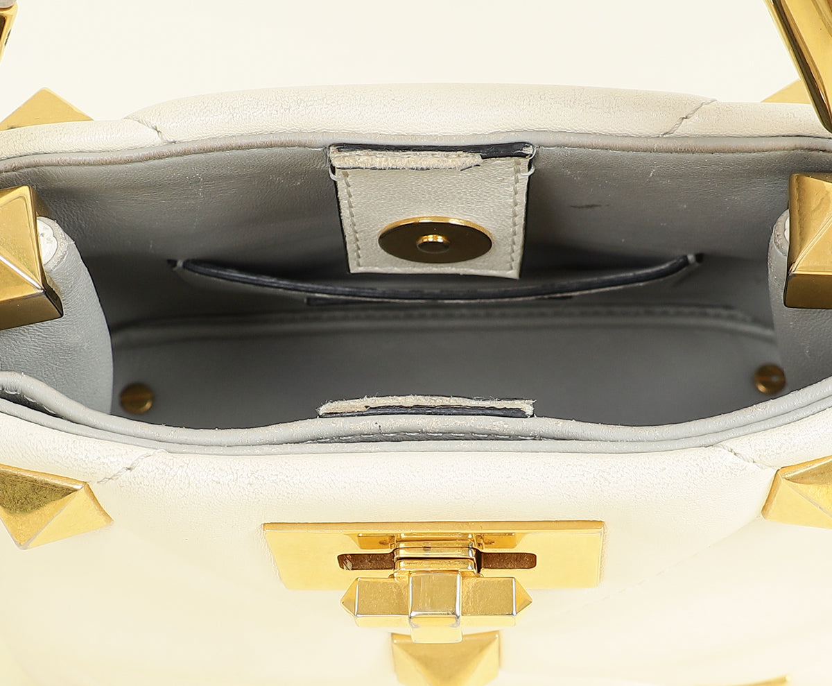Valentino Creme Roman Stud Top Handle Bag