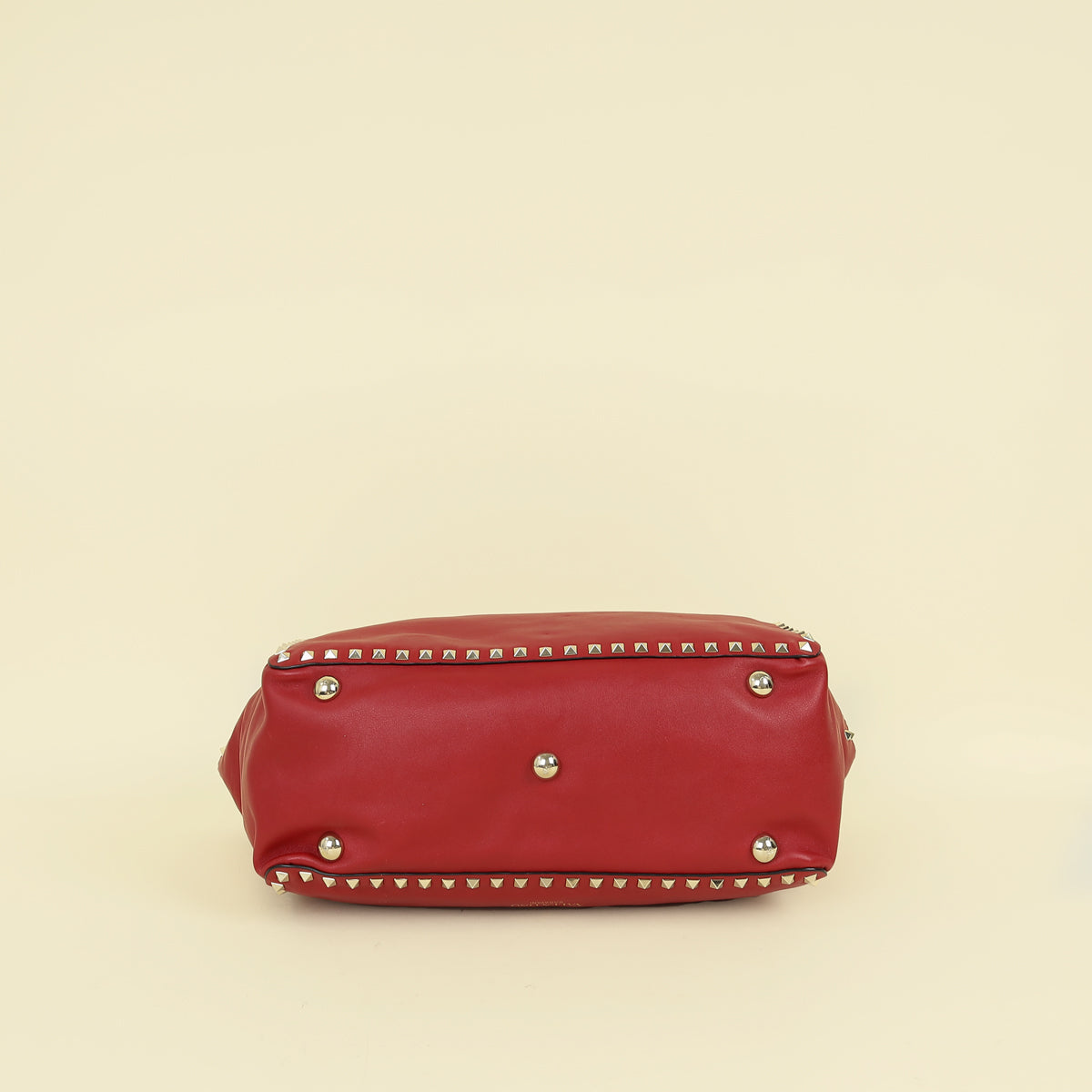 Valentino Red Vitello Rockstud Tote Bag