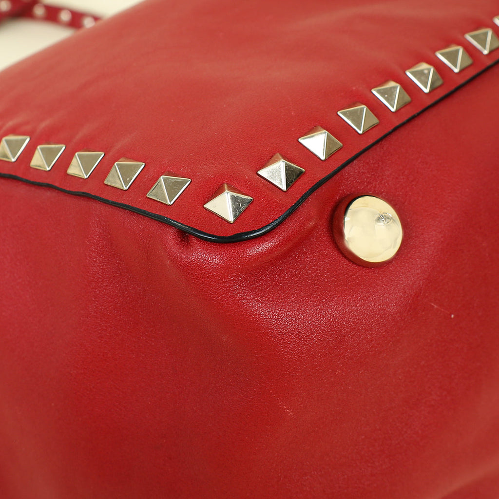 Valentino Red Vitello Rockstud Tote Bag