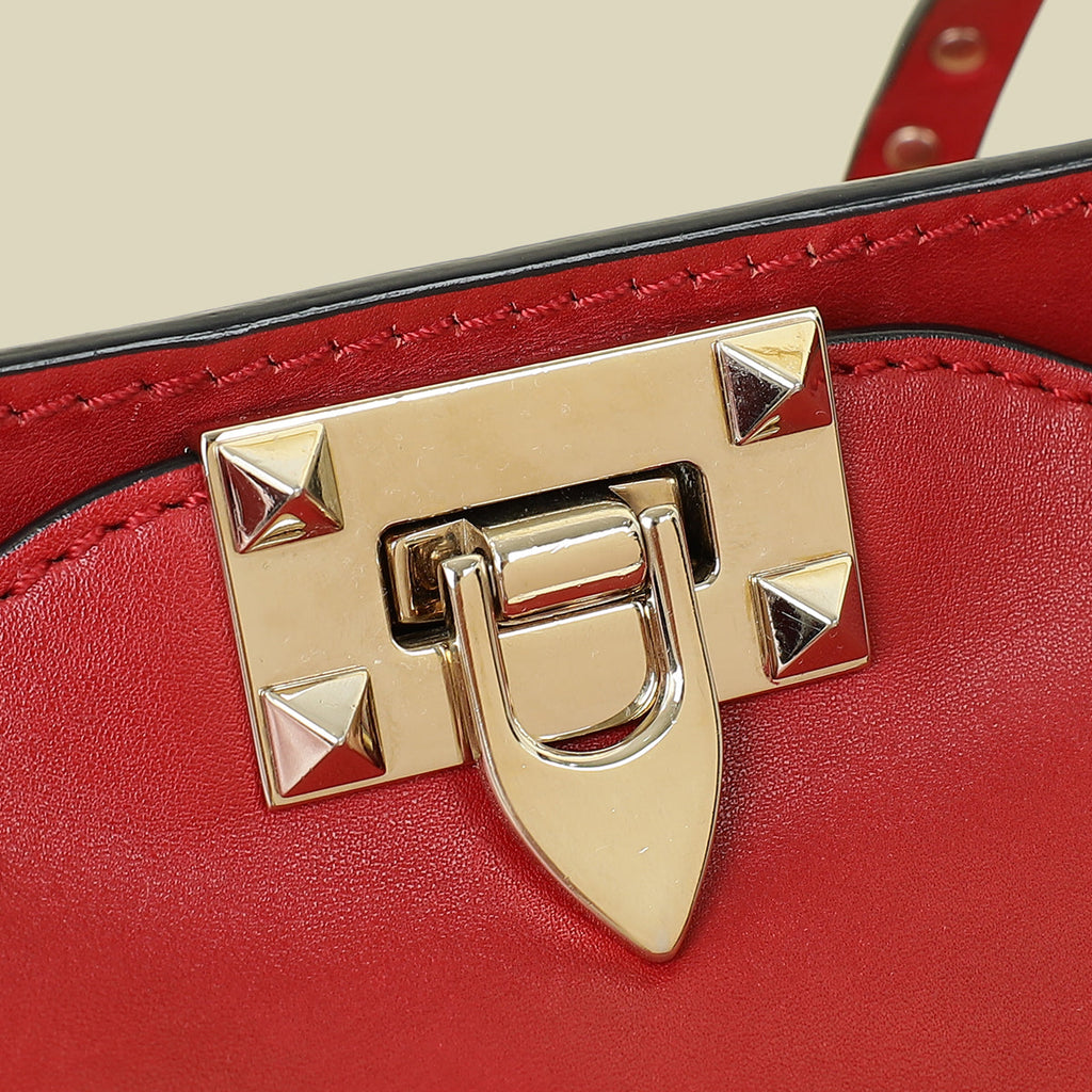 Valentino Red Vitello Rockstud Tote Bag