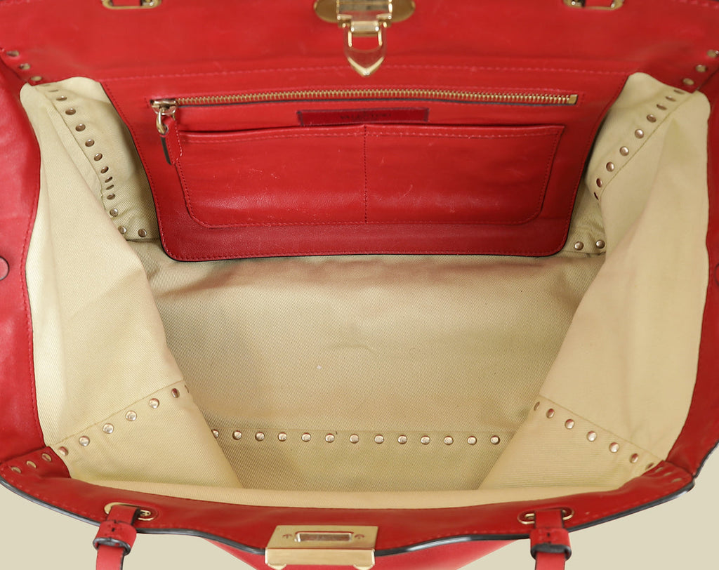 Valentino Red Vitello Rockstud Tote Bag