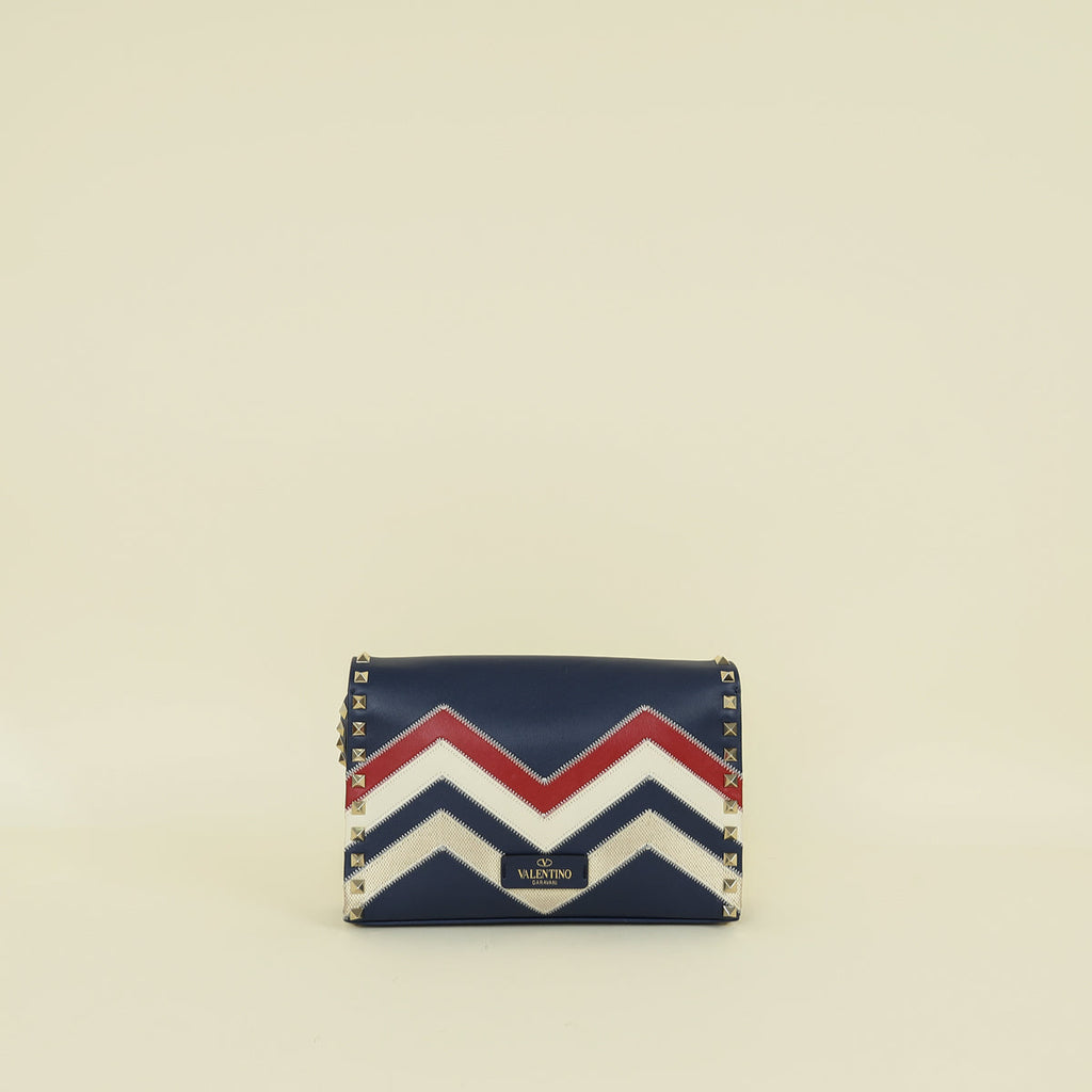 Valentino Tricolor Chevron Rockstud Flap Crossbody Bag