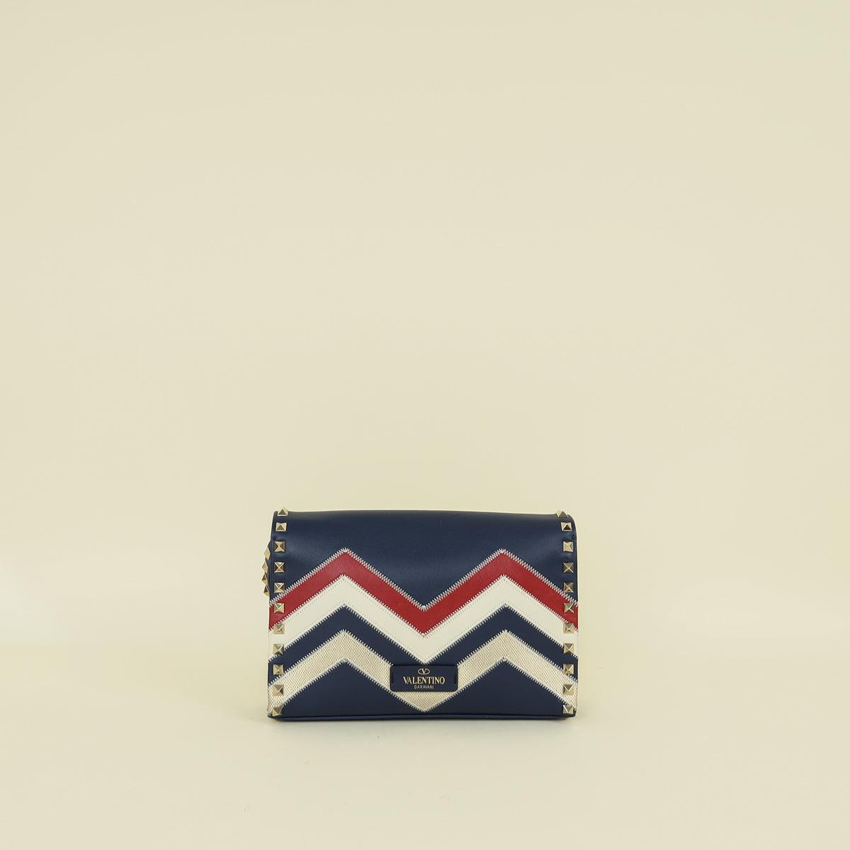 Valentino Tricolor Chevron Rockstud Flap Crossbody Bag