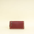 Valentino Burgundy Studs Embellished Chain Clutch