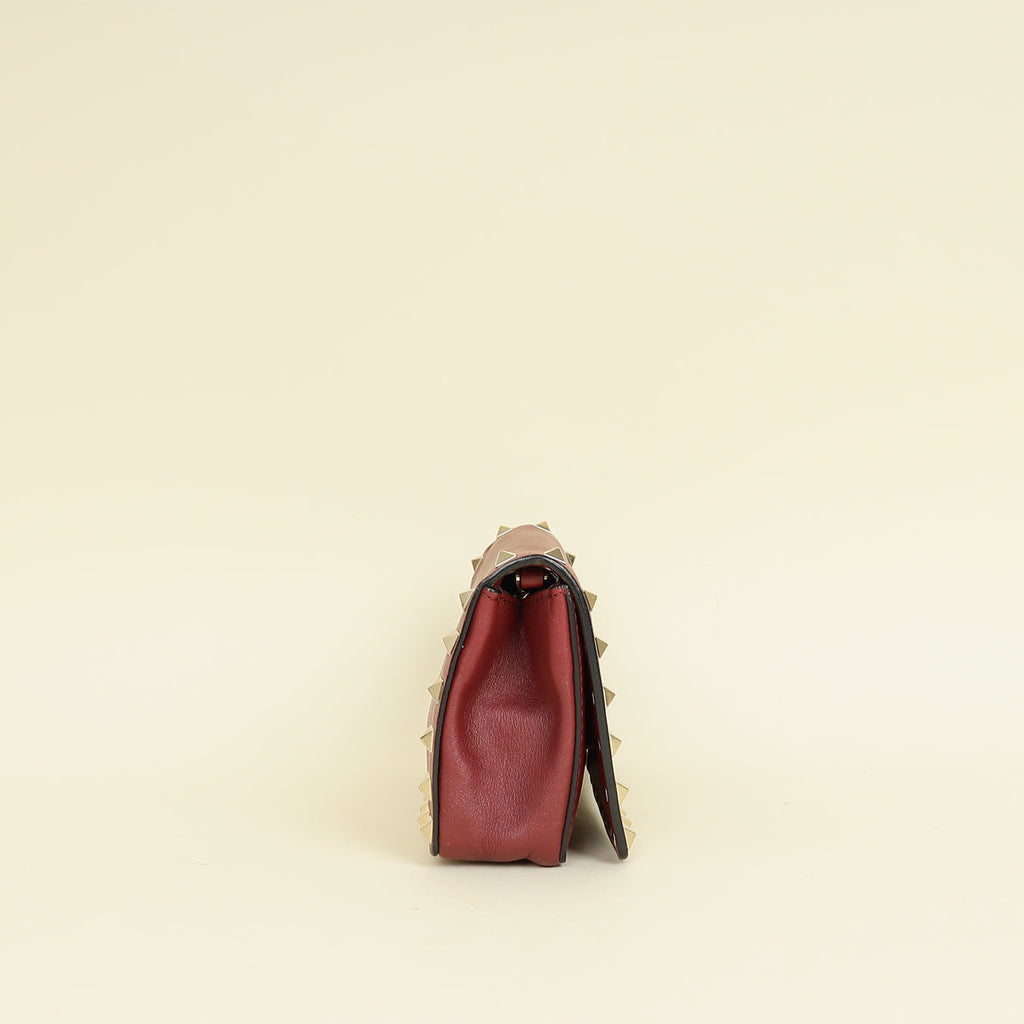 Valentino Burgundy Studs Embellished Chain Clutch