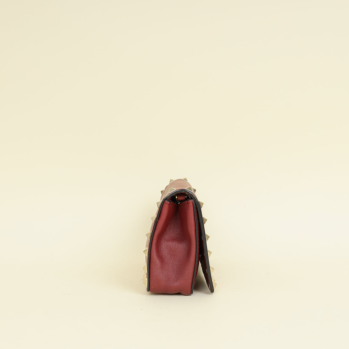 Valentino Burgundy Studs Embellished Chain Clutch