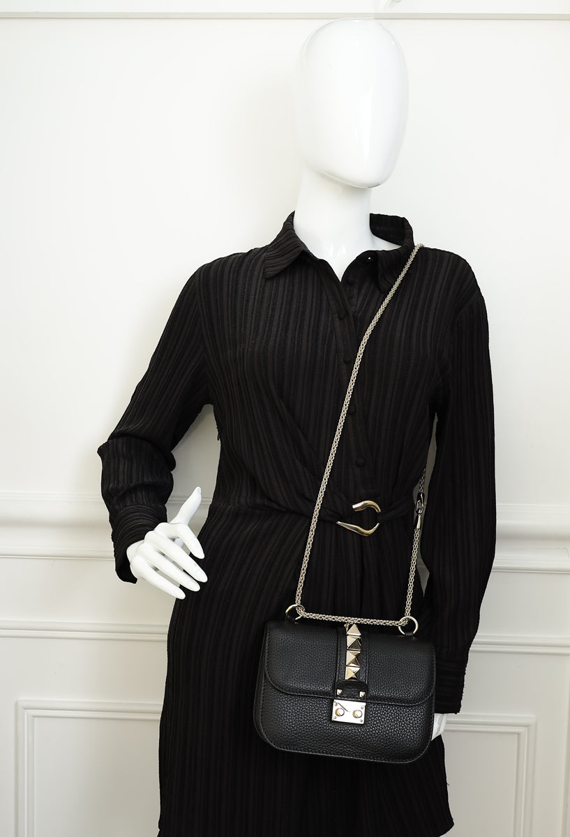 Valentino Black Glam Lock Small Shoulder Bag