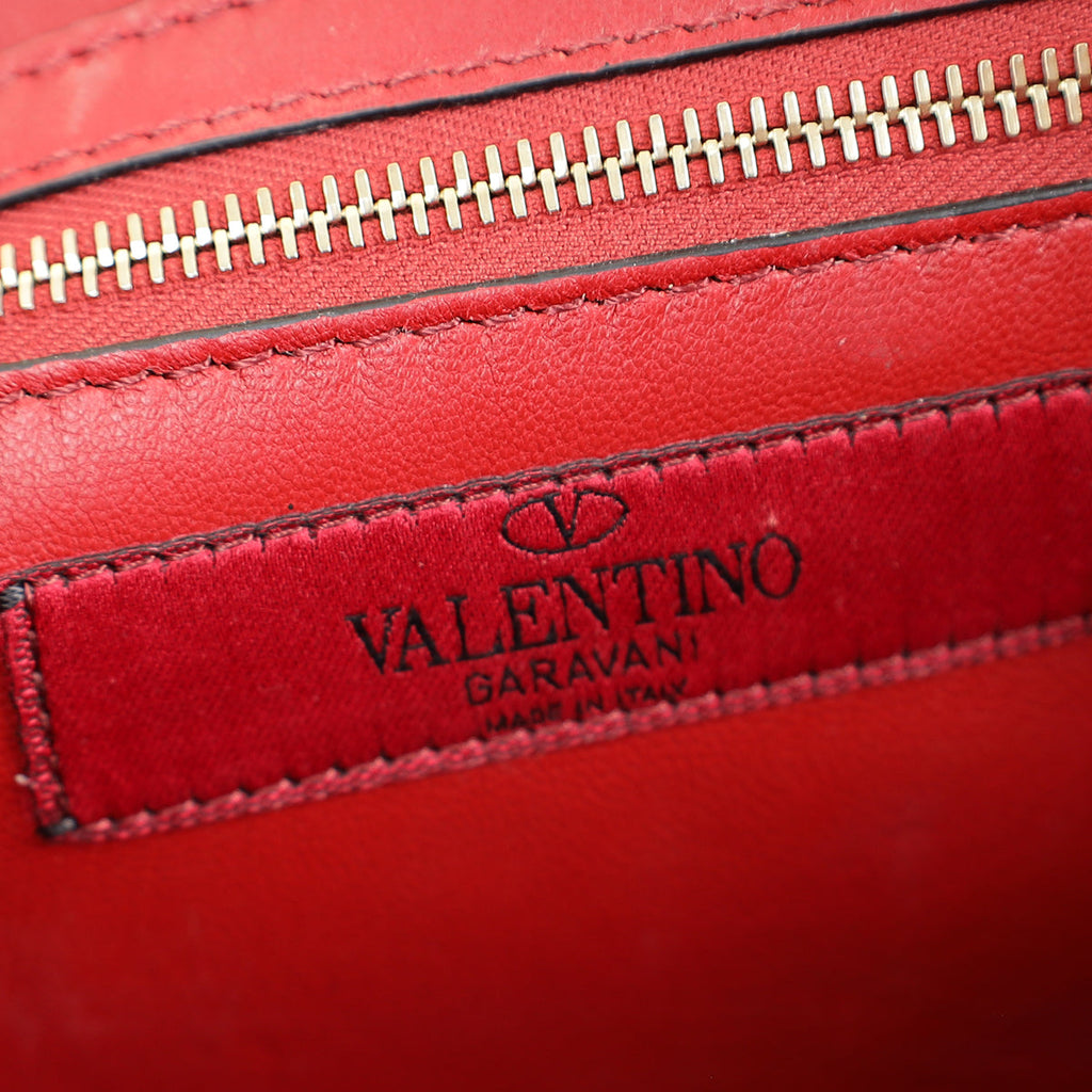 Valentino Red Spike Rockstud Patent Wallet On Chain Clutch