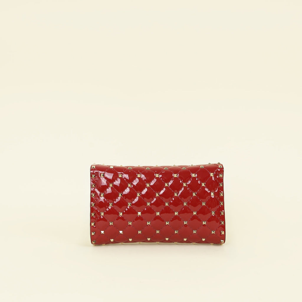 Valentino Red Spike Rockstud Patent Wallet On Chain Clutch