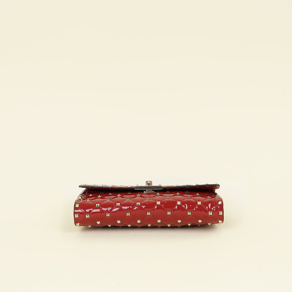 Valentino Red Spike Rockstud Patent Wallet On Chain Clutch