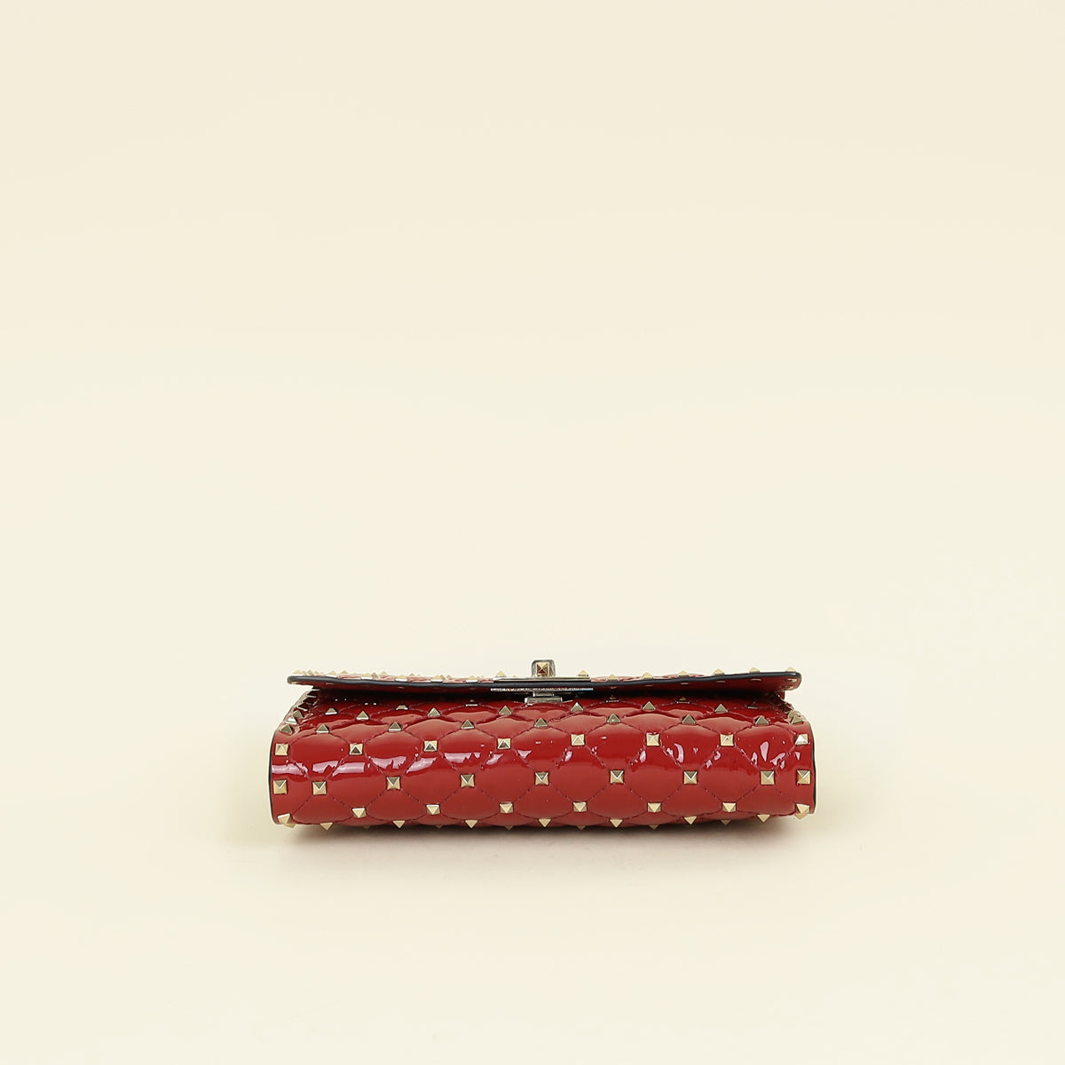 Valentino Red Spike Rockstud Patent Wallet On Chain Clutch