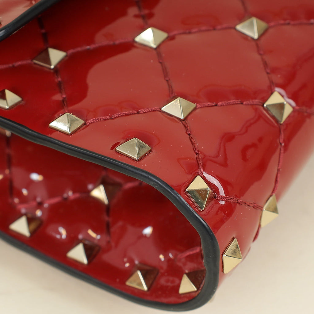 Valentino Red Spike Rockstud Patent Wallet On Chain Clutch