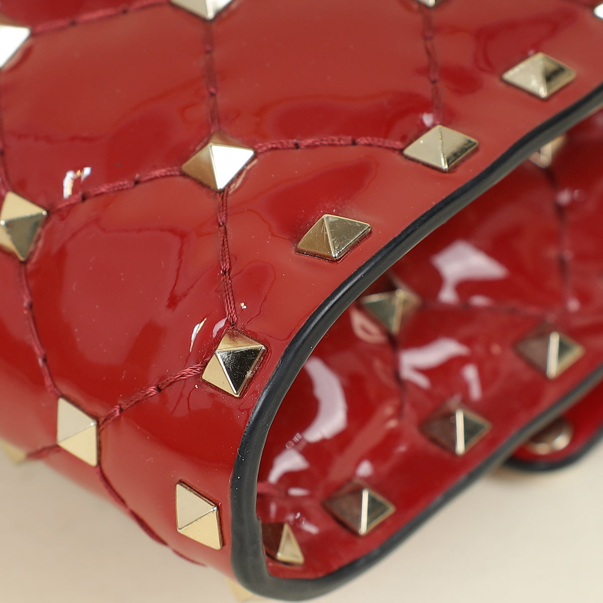 Valentino Red Spike Rockstud Patent Wallet On Chain Clutch