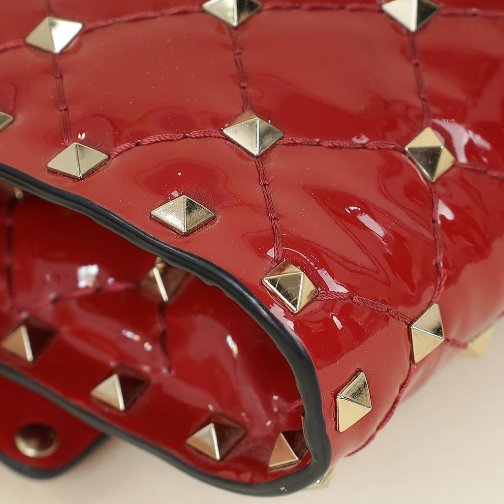 Valentino Red Spike Rockstud Patent Wallet On Chain Clutch
