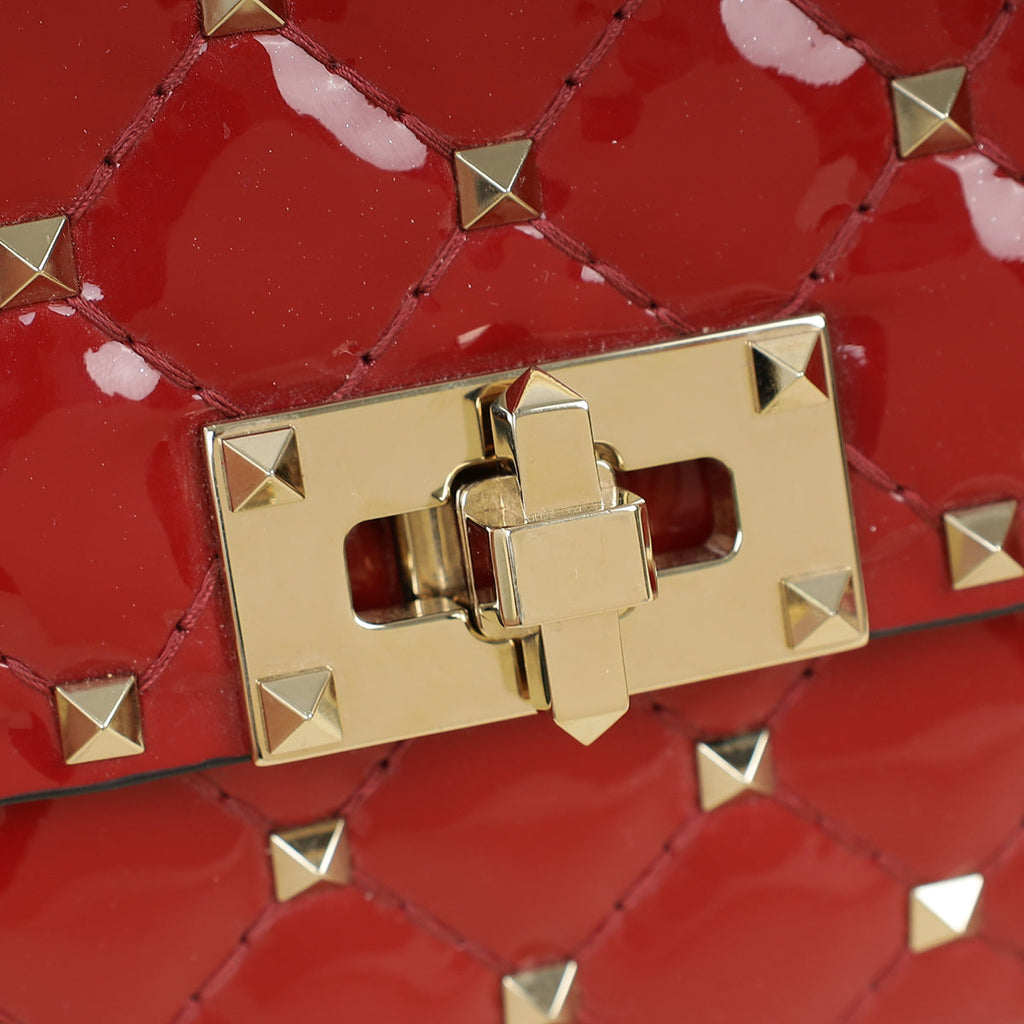 Valentino Red Spike Rockstud Patent Wallet On Chain Clutch