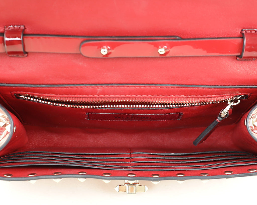 Valentino Red Spike Rockstud Patent Wallet On Chain Clutch