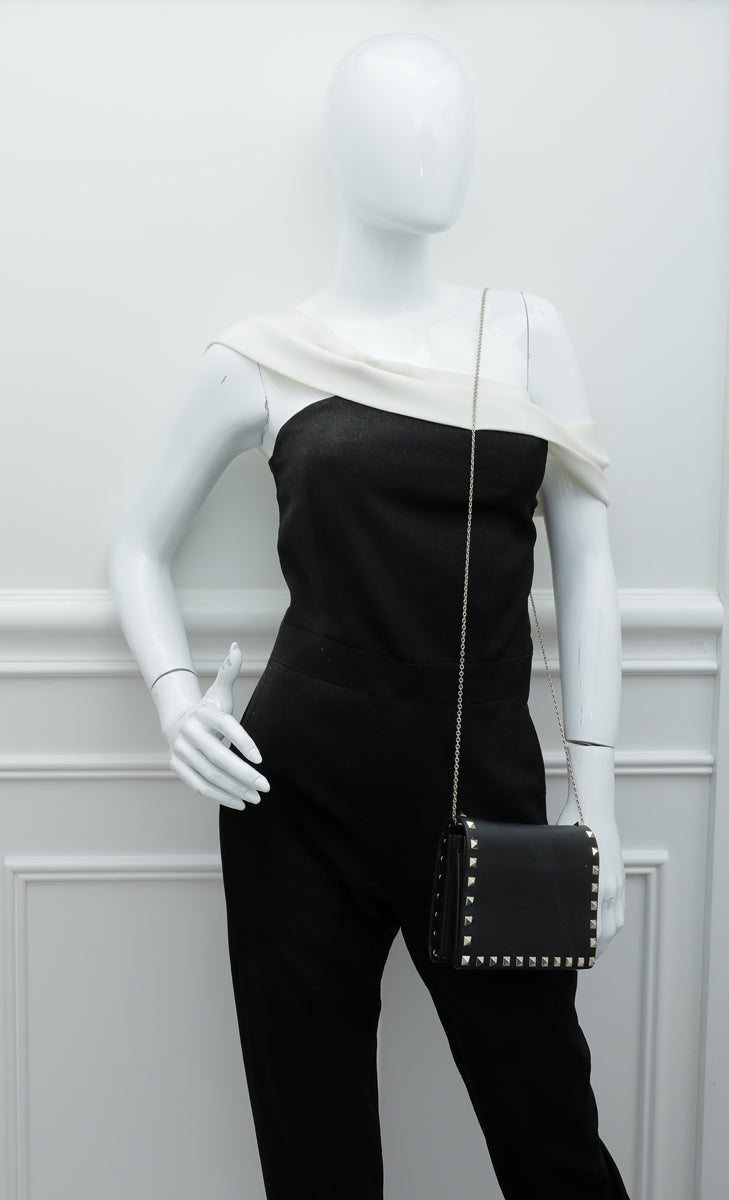 Valentino Black Rockstud Pouch on Chain