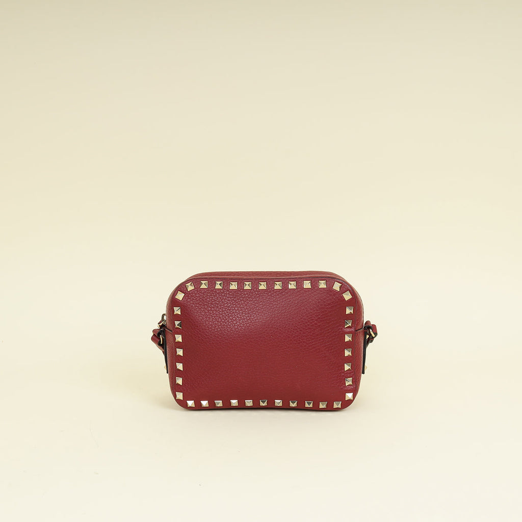 Valentino Burgundy Rockstud Camera Crossbody Bag