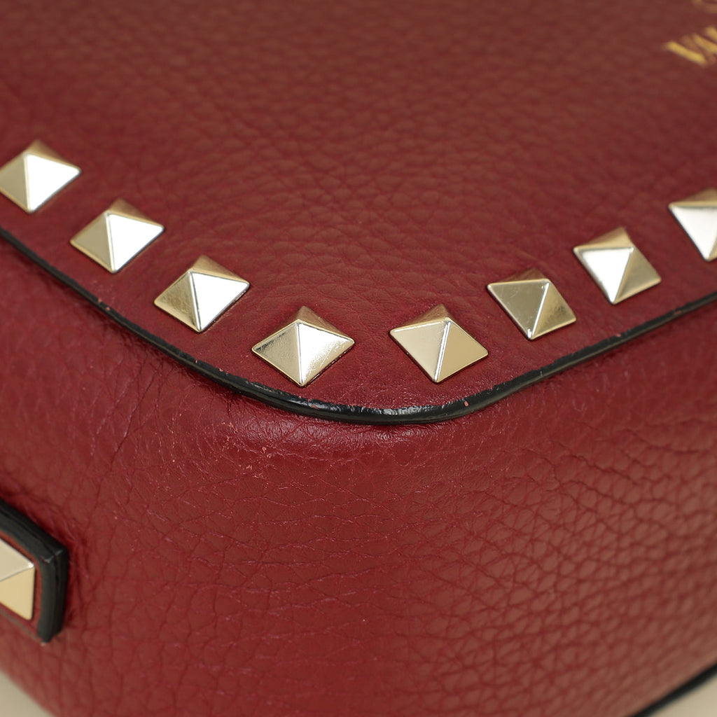 Valentino Burgundy Rockstud Camera Crossbody Bag
