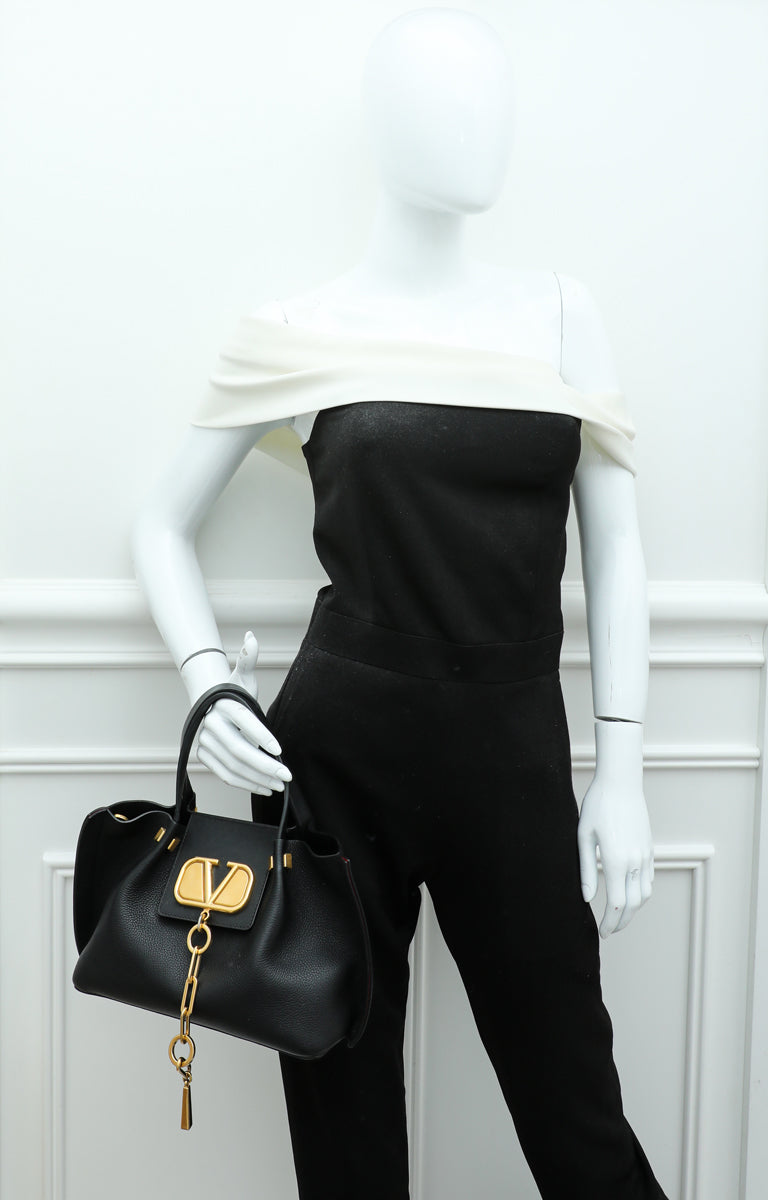Valentino Black Vlogo Tote Handle Bag