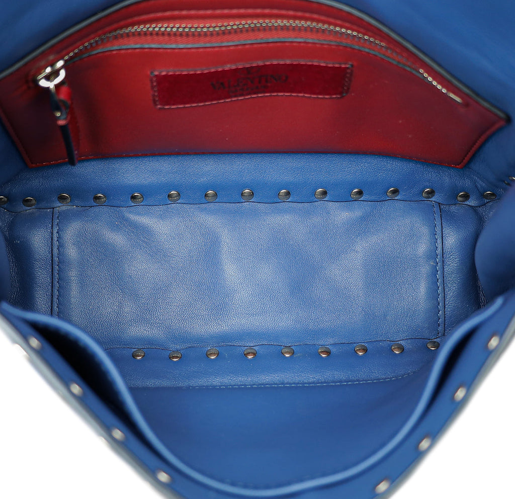 Valentino Blue Nappa Rockstud Spike Medium Flap Bag