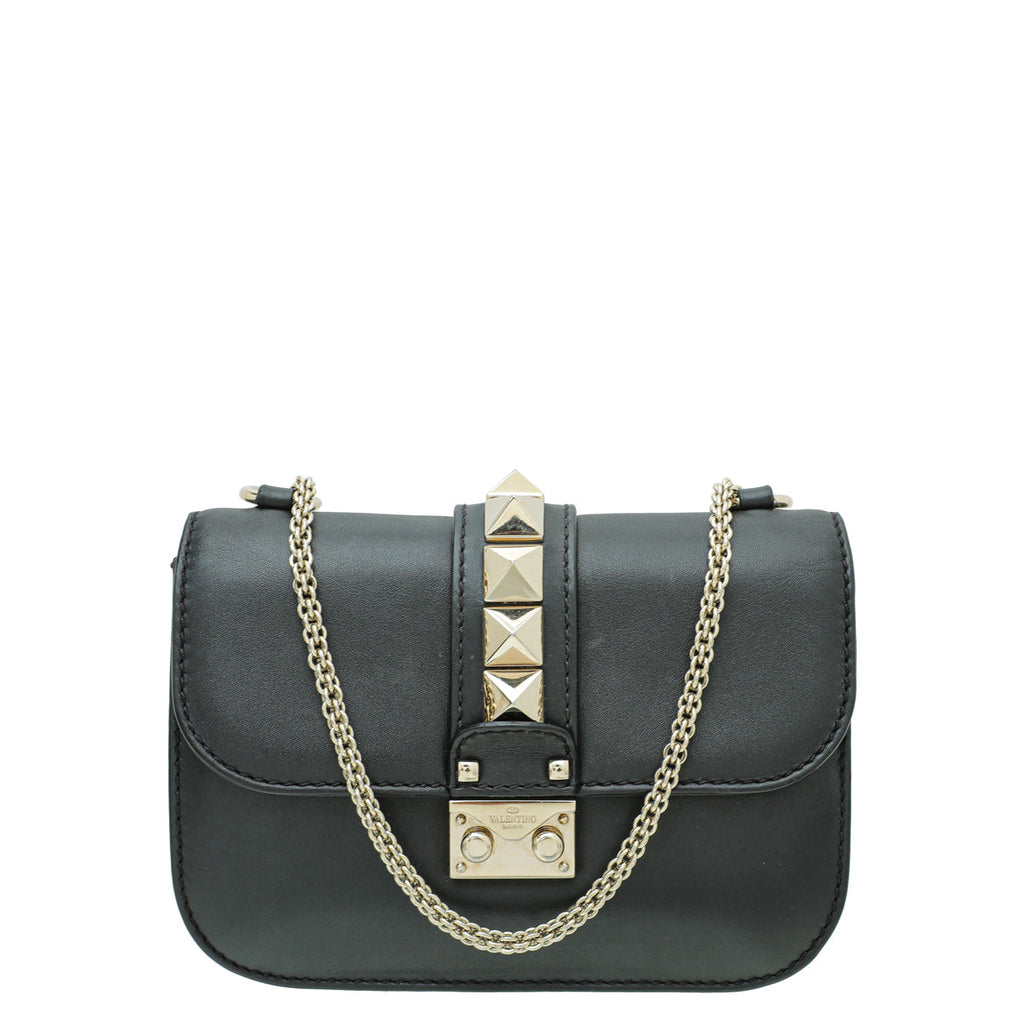 Valentino Black Glam Lock Small Flap Chain Bag