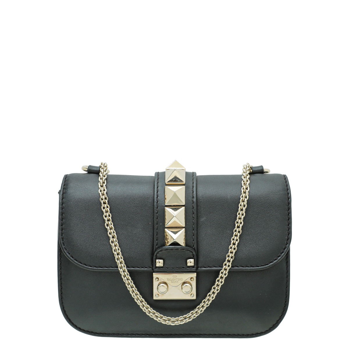 Valentino Black Glam Lock Small Flap Chain Bag