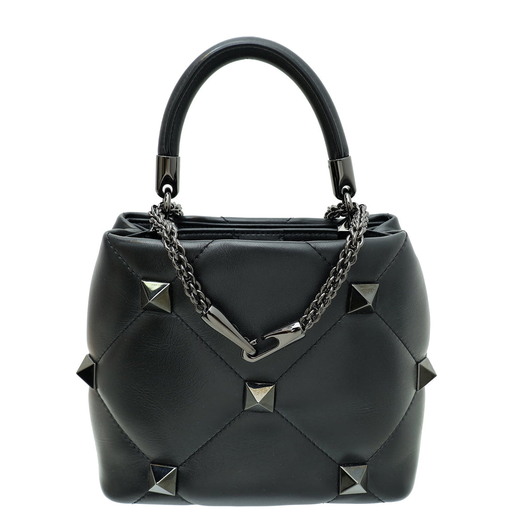 Valentino Black Roman Stud The Handle Small Bag
