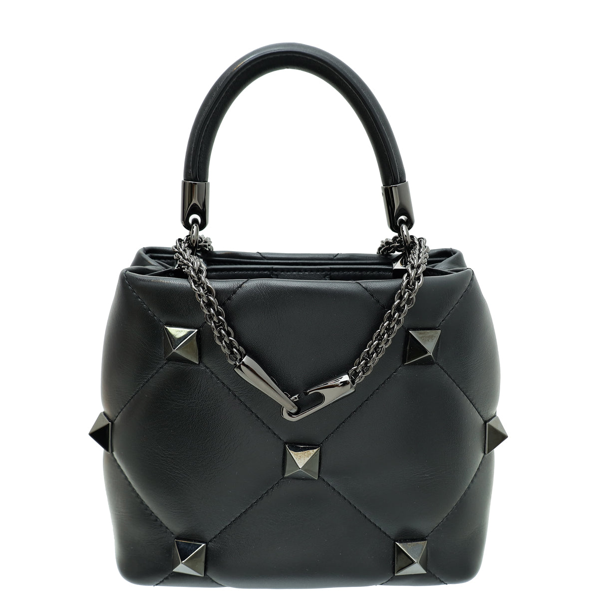 Valentino Black Roman Stud The Handle Small Bag