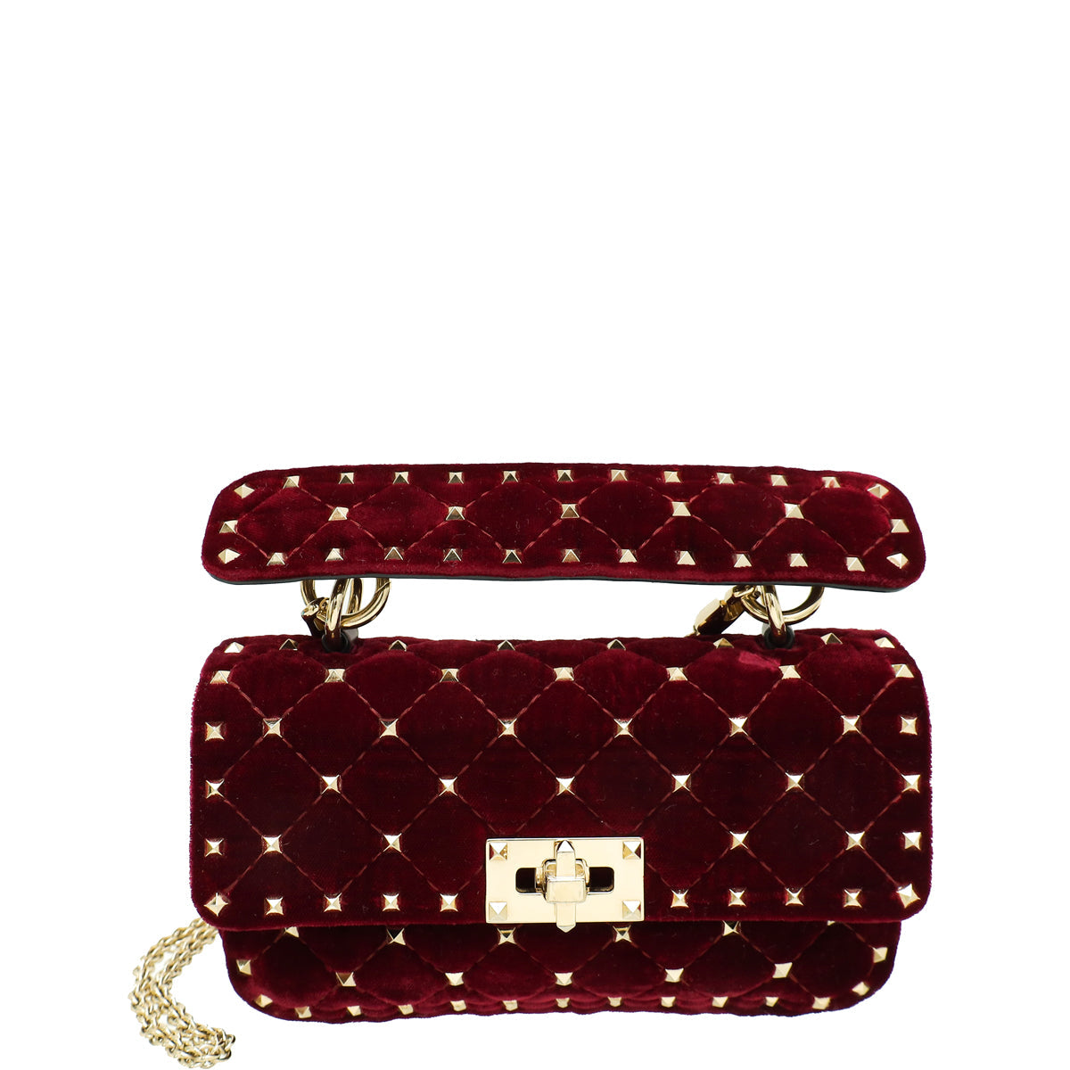 Valentino Burgundy Velvet Rockstud Spike Small Chain Bag