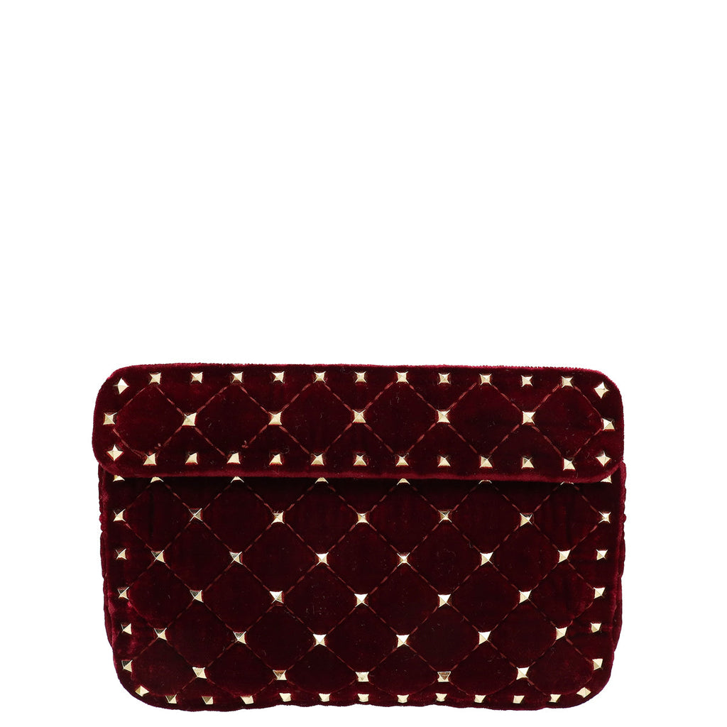 Valentino Burgundy Velvet Rockstud Spike Small Chain Bag