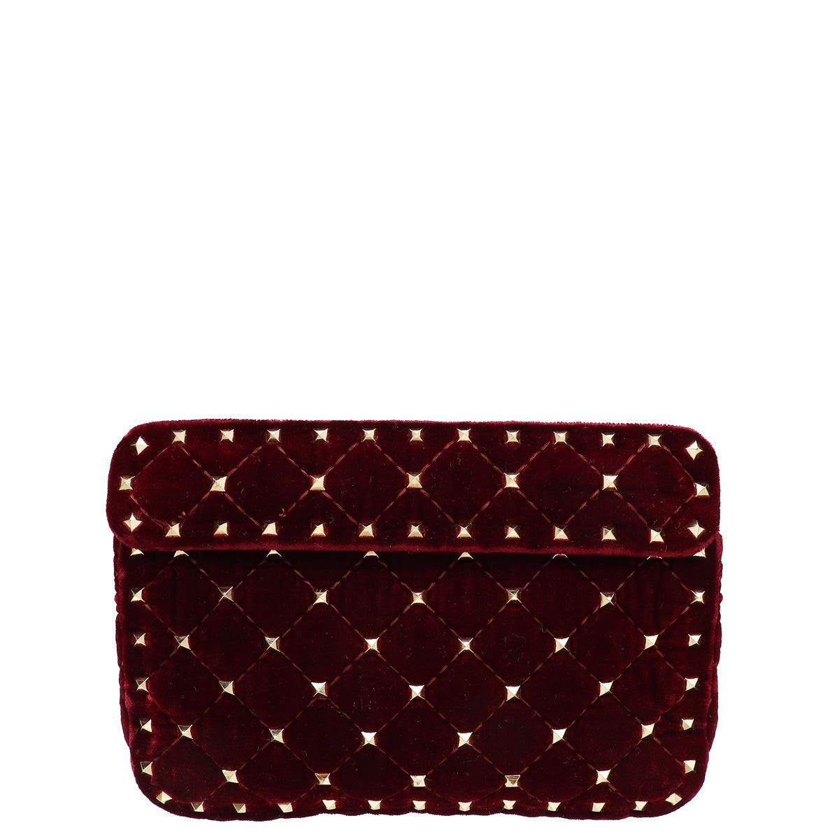Valentino Burgundy Velvet Rockstud Spike Small Chain Bag