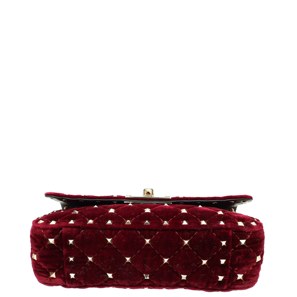 Valentino Burgundy Velvet Rockstud Spike Small Chain Bag