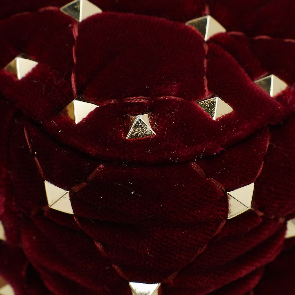 Valentino Burgundy Velvet Rockstud Spike Small Chain Bag