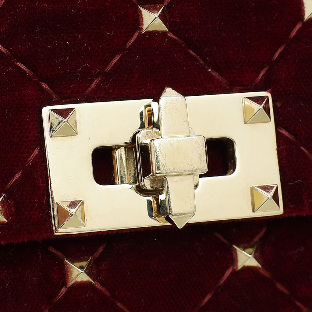 Valentino Burgundy Velvet Rockstud Spike Small Chain Bag