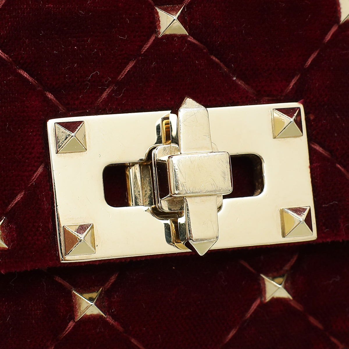 Valentino Burgundy Velvet Rockstud Spike Small Chain Bag