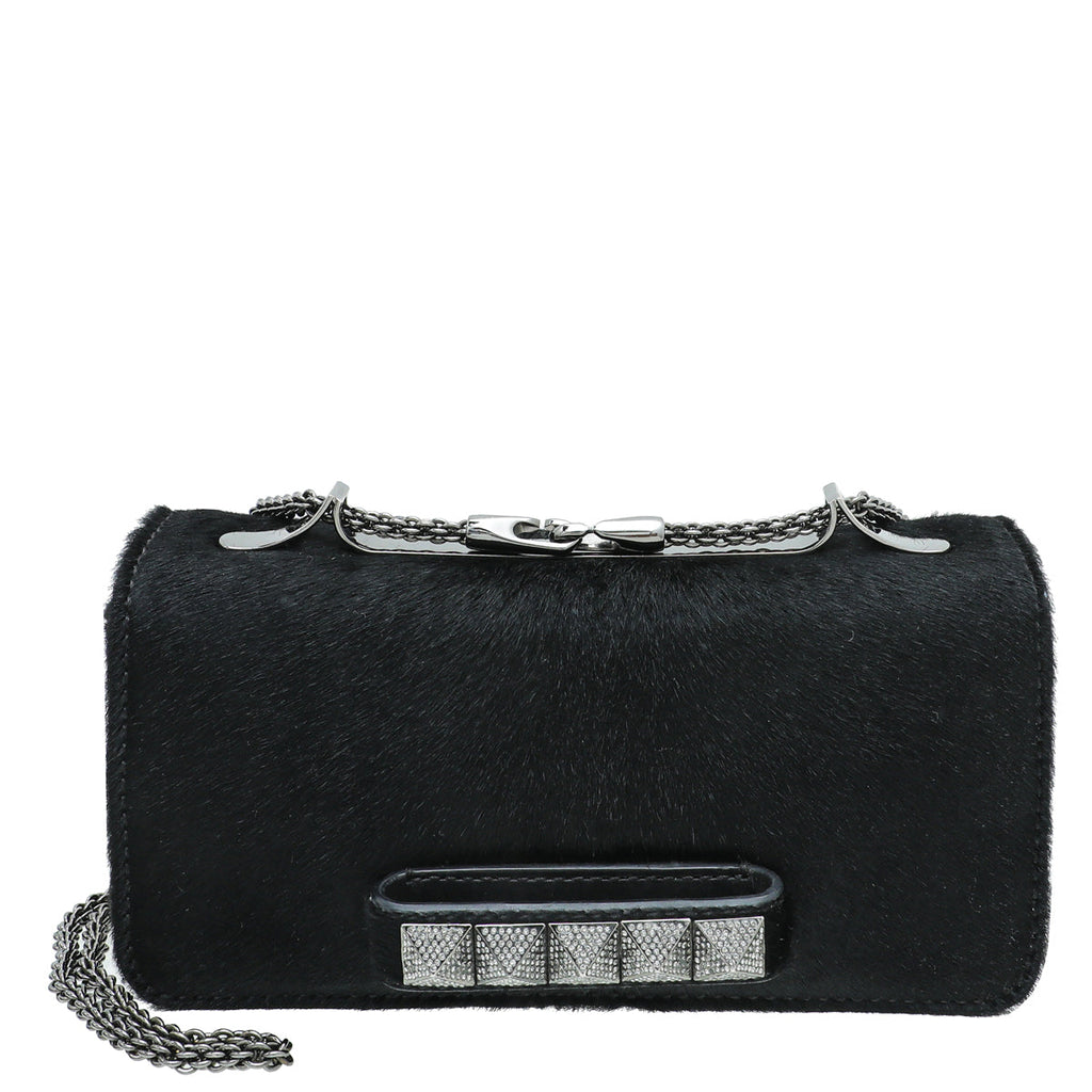 Valentino Black Pony Fur Va Va Voom Crystal Clutch Bag
