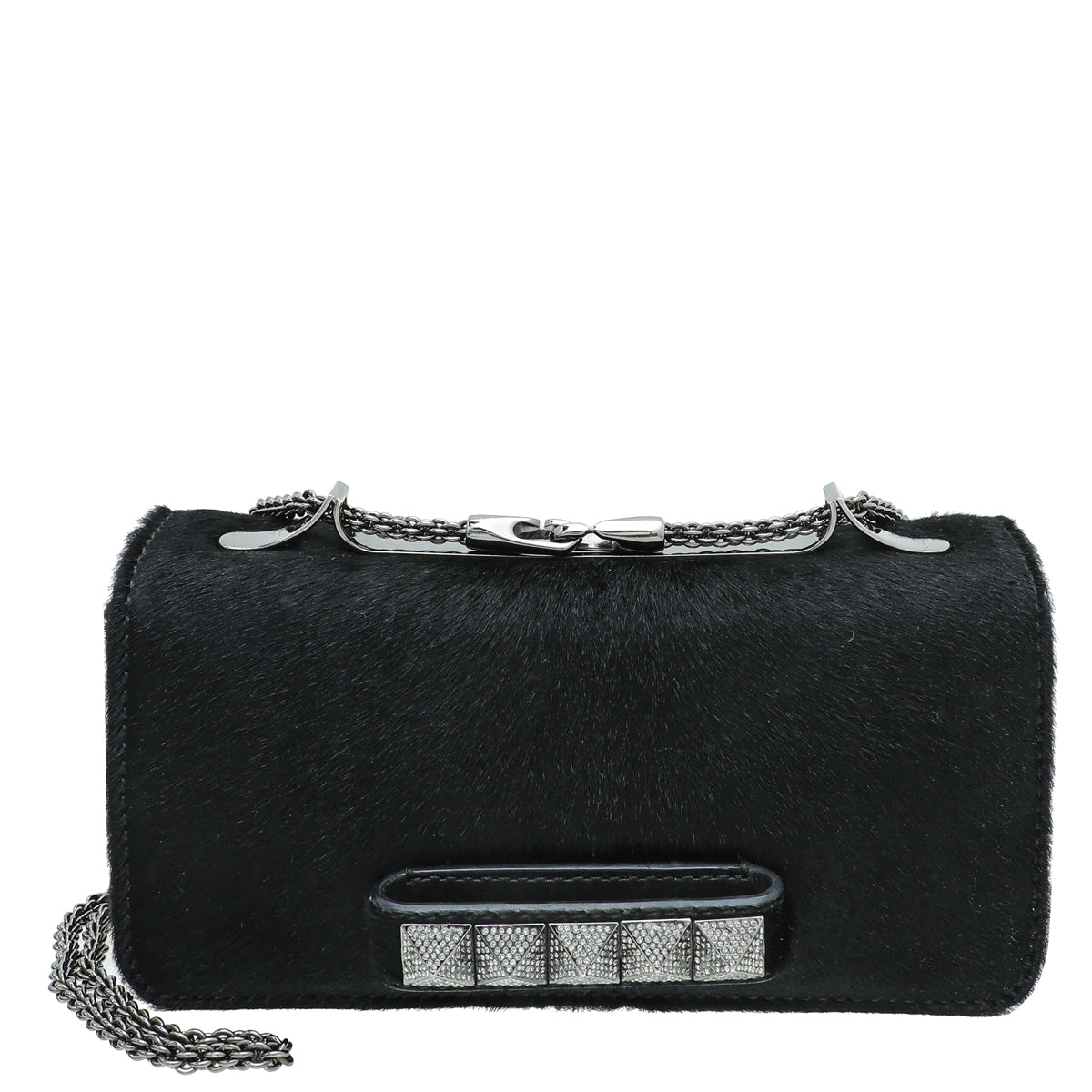 Valentino Black Pony Fur Va Va Voom Crystal Clutch Bag