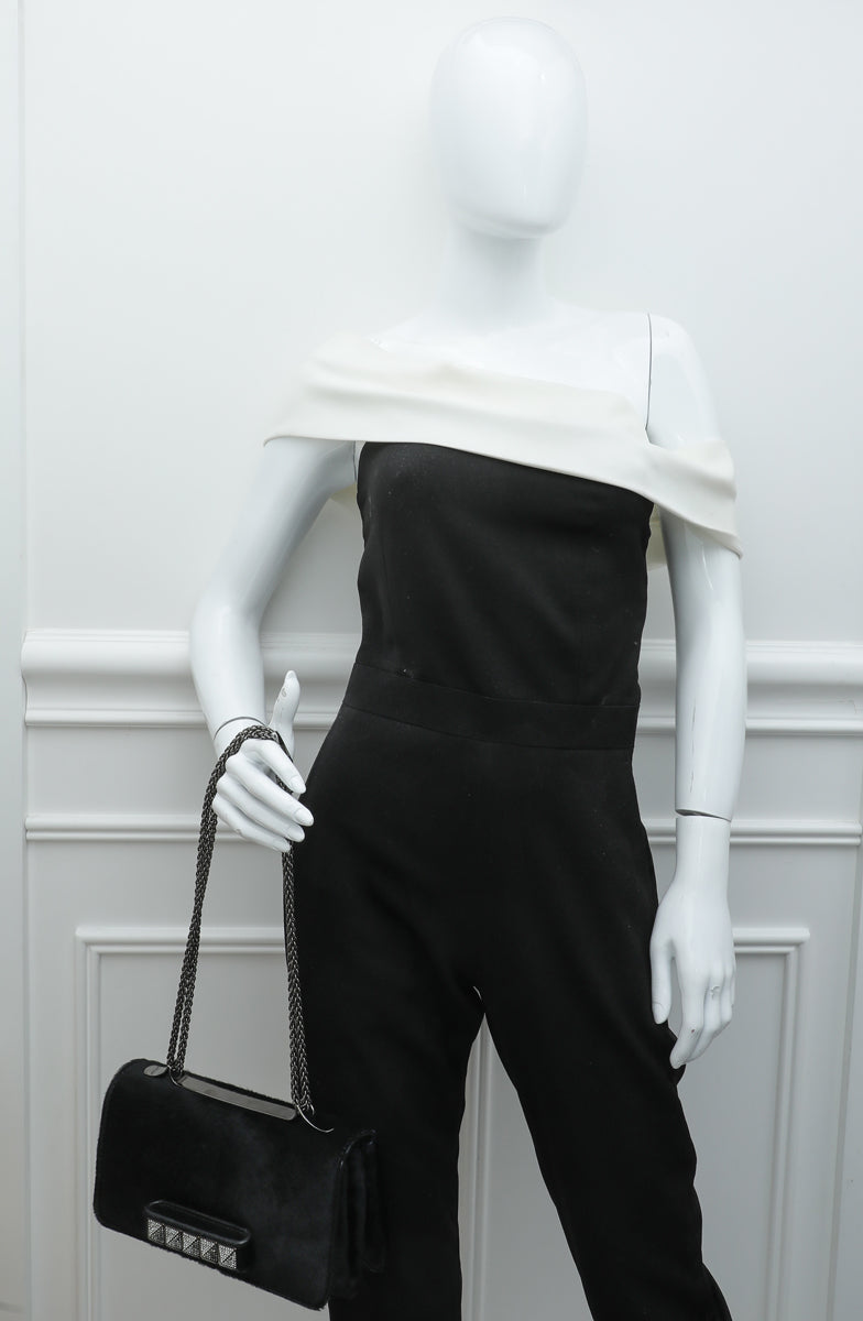 Valentino Black Pony Fur Va Va Voom Crystal Clutch Bag
