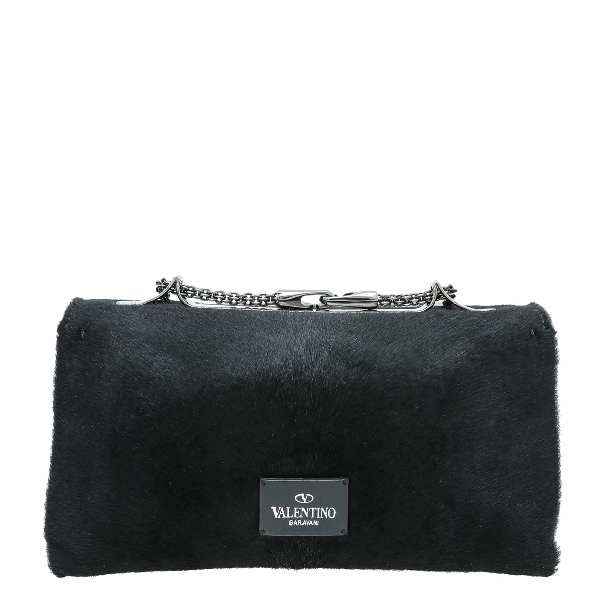 Valentino Black Pony Fur Va Va Voom Crystal Clutch Bag