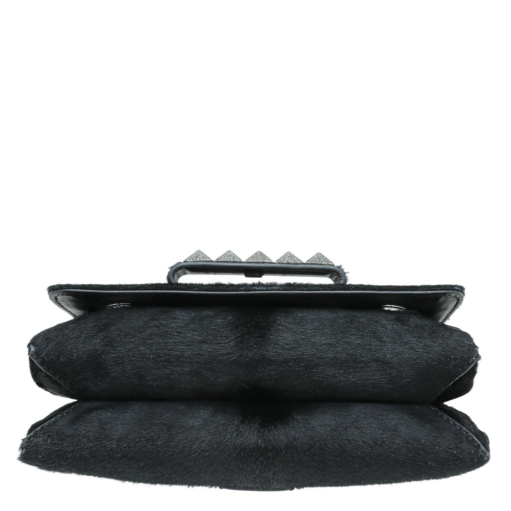 Valentino Black Pony Fur Va Va Voom Crystal Clutch Bag