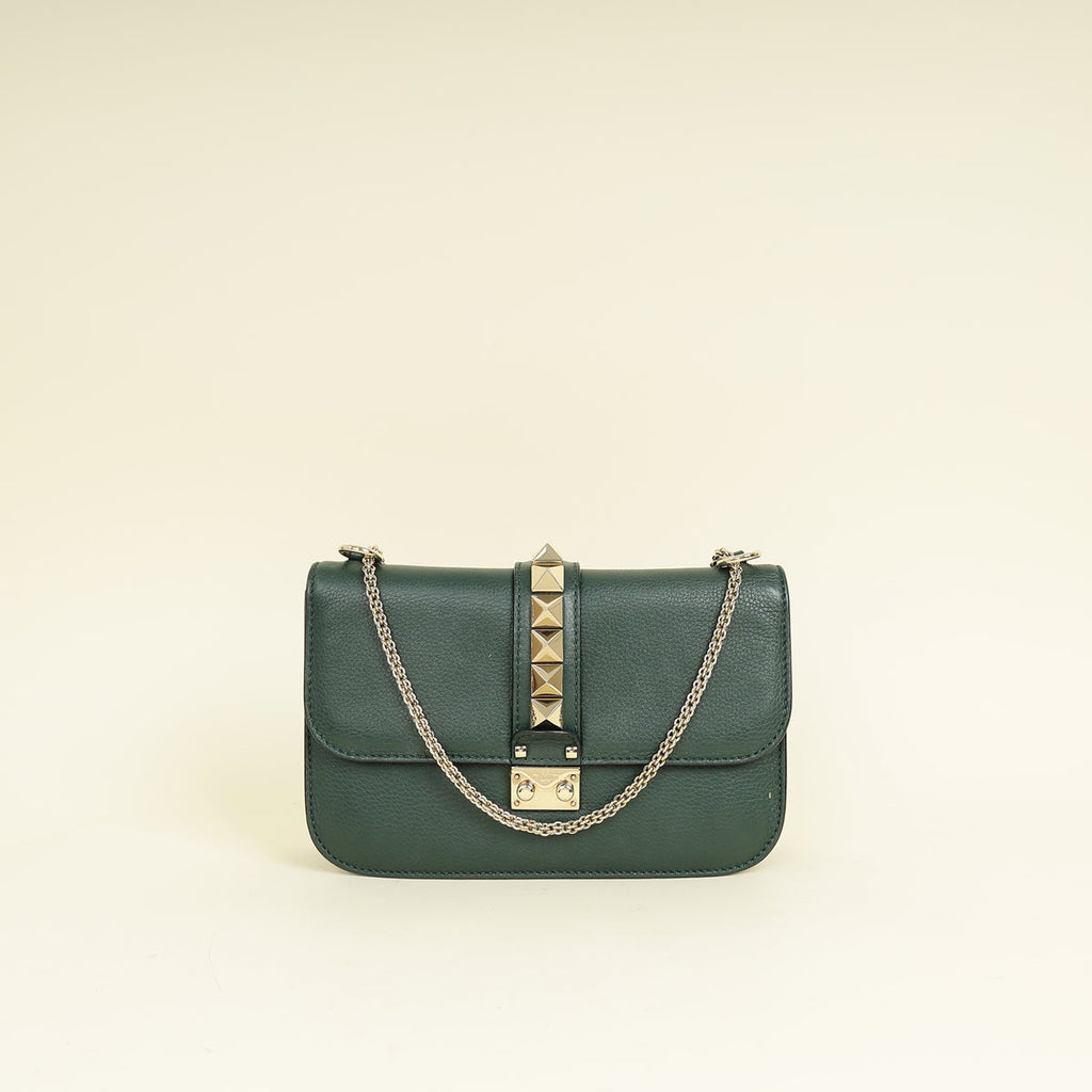Valentino Forest Green Glam Lock Medium Flap Bag