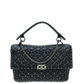 Valentino Black Spike Rockstud Flap Large Shoulder Bag
