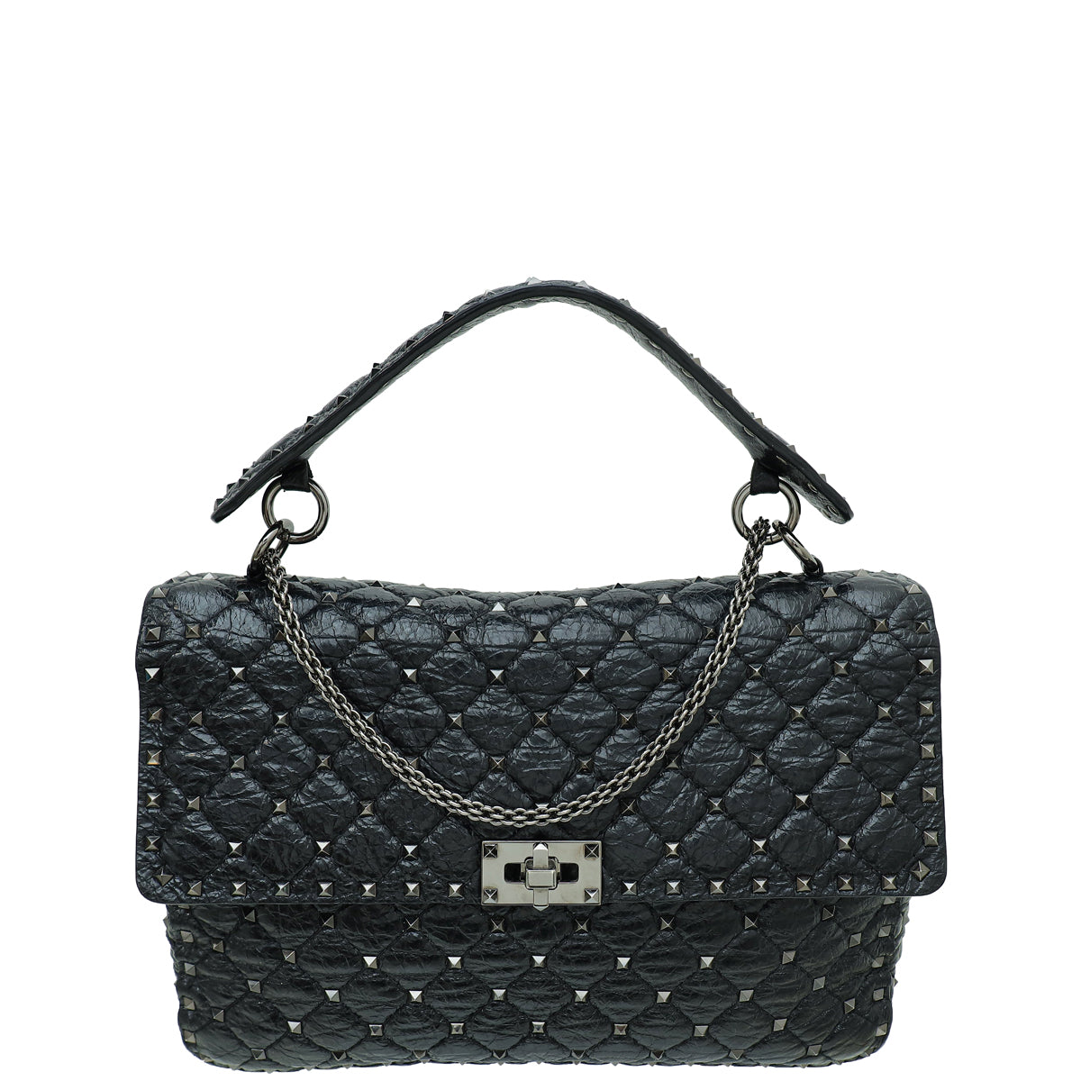 Valentino Black Spike Rockstud Flap Large Shoulder Bag