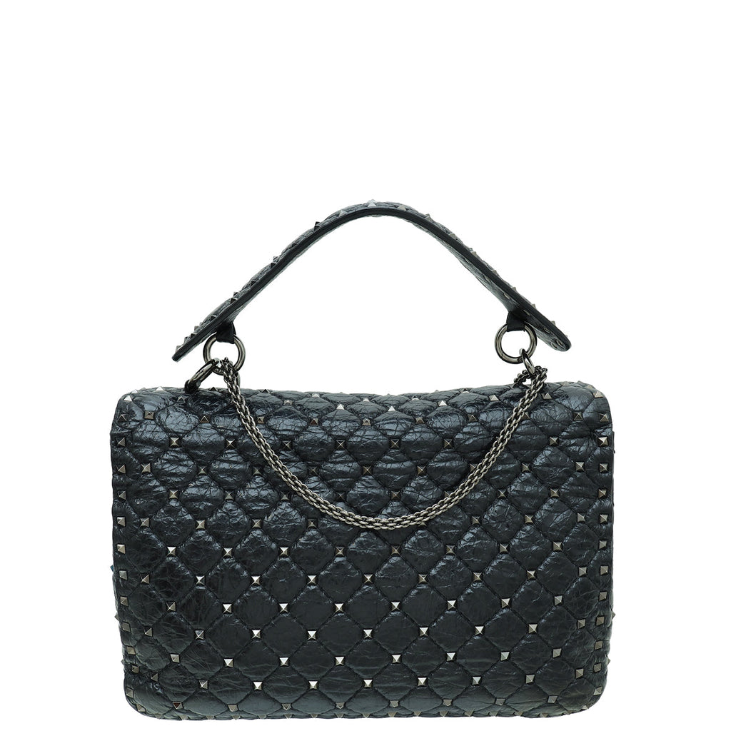 Valentino Black Spike Rockstud Flap Large Shoulder Bag