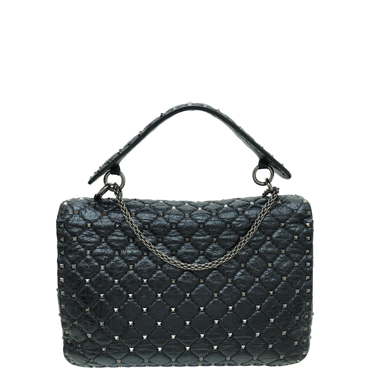 Valentino Black Spike Rockstud Flap Large Shoulder Bag