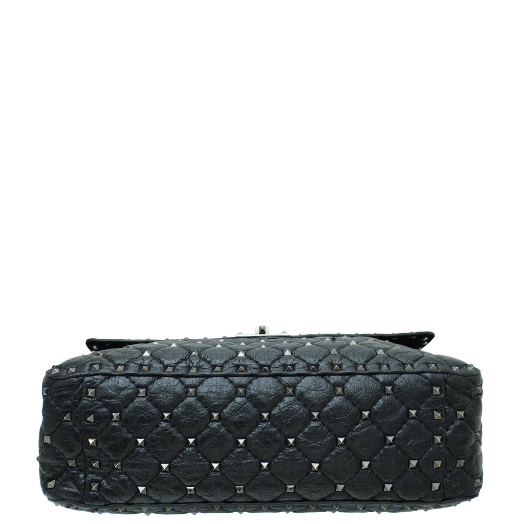 Valentino Black Spike Rockstud Flap Large Shoulder Bag