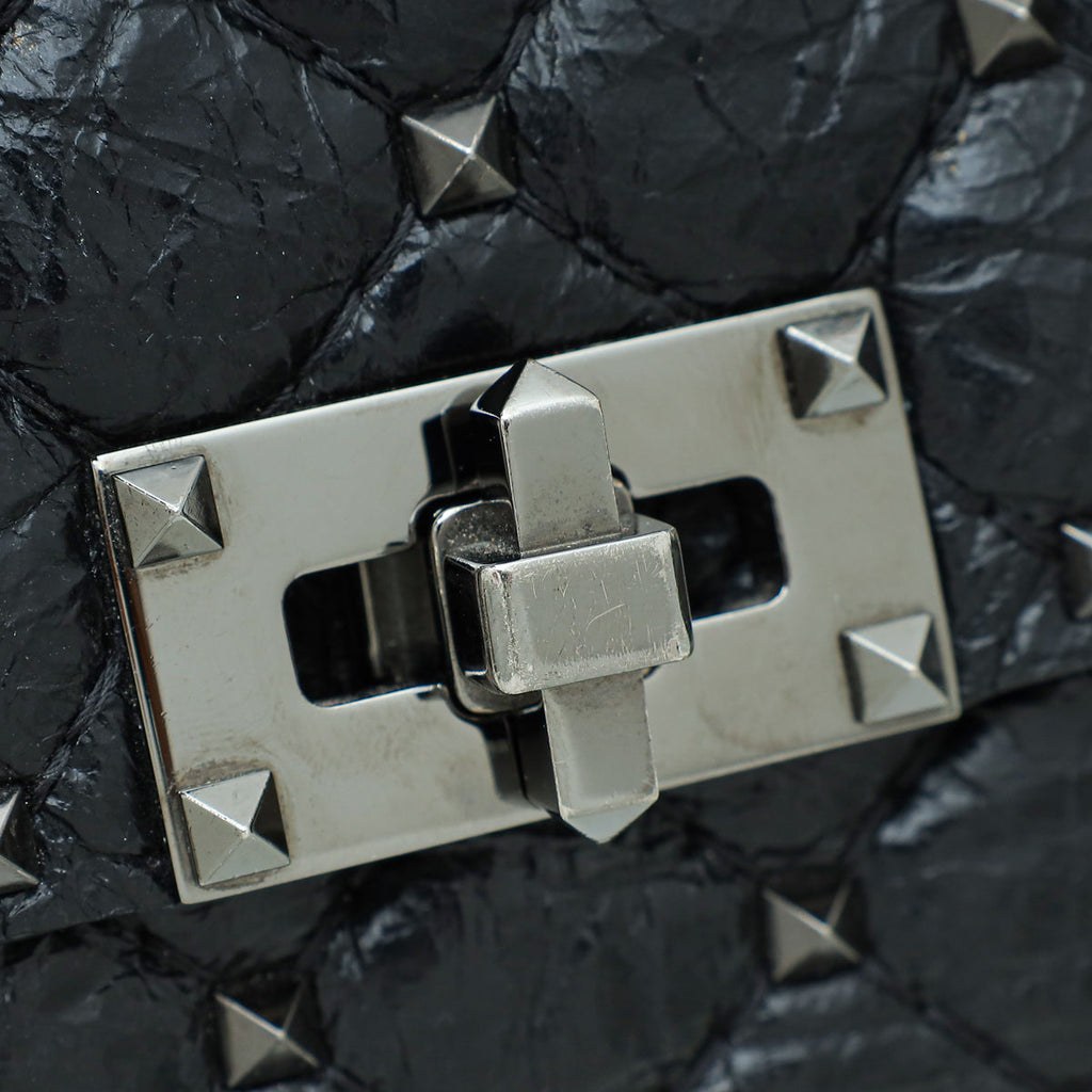 Valentino Black Spike Rockstud Flap Large Shoulder Bag