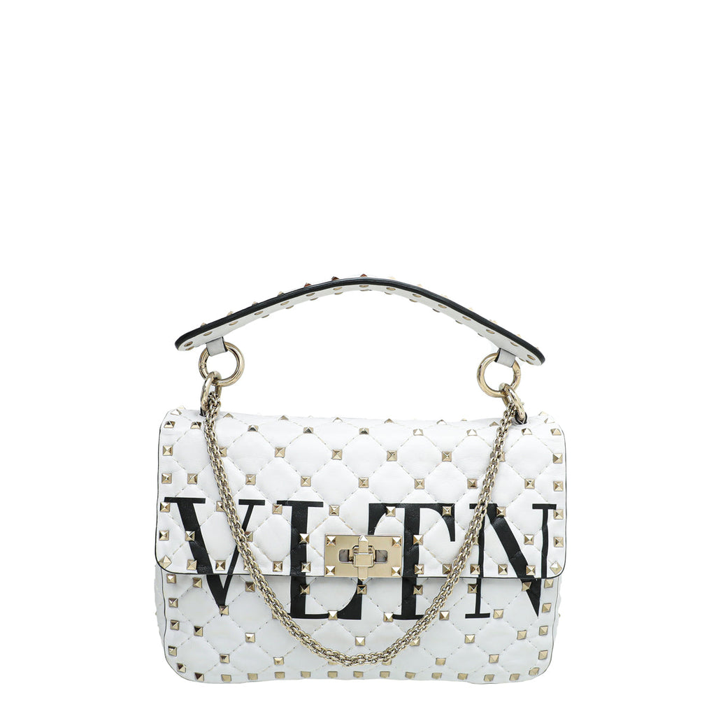 Valentino White VLTN Spike Rockstud Medium Flap Bag